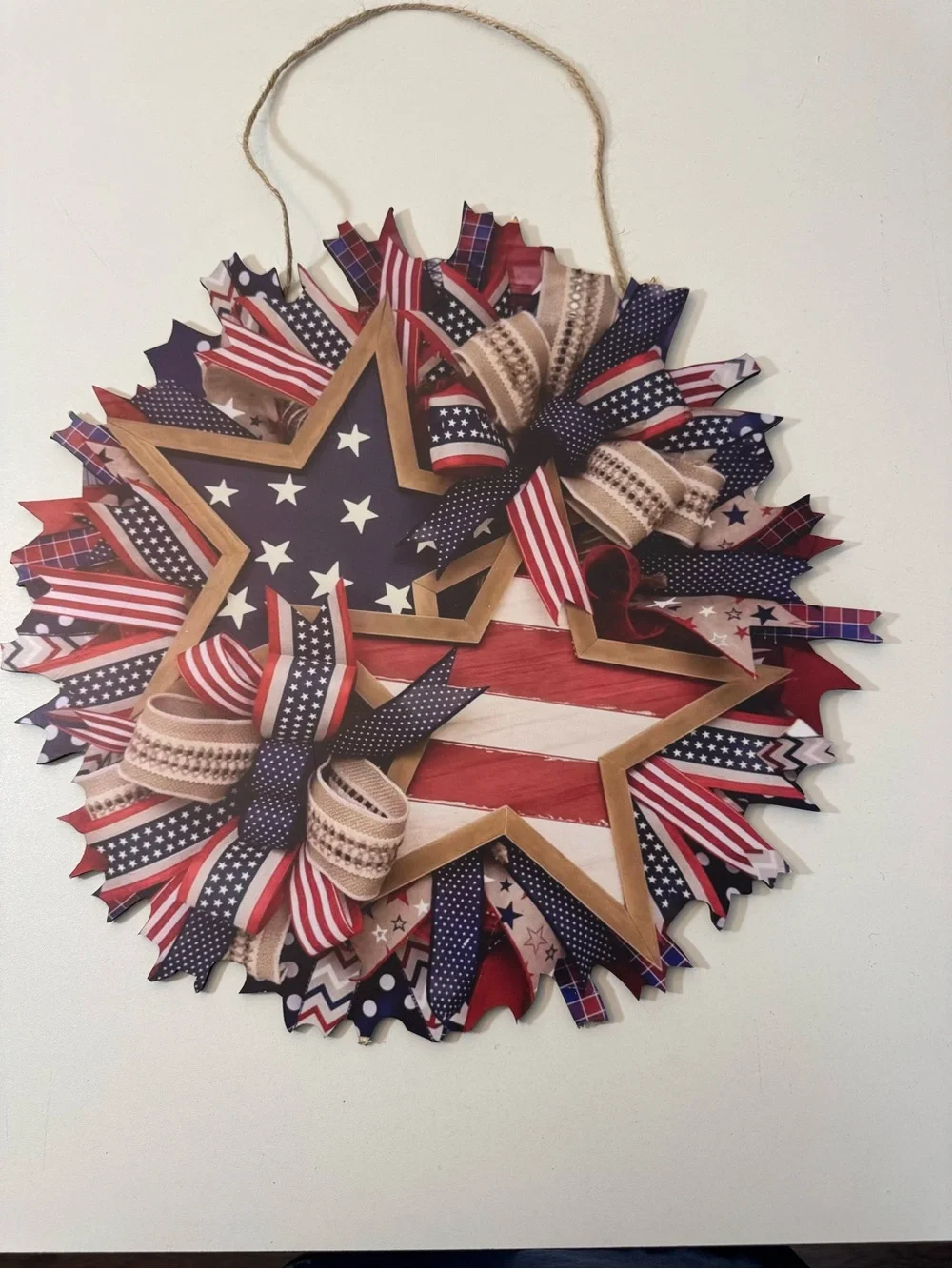 Patriotic Star Ribbon Wall Hanging - Red, White & Blue Holiday Decor